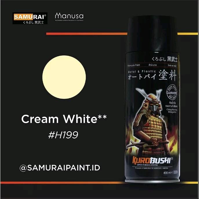 Gambar SAMURAI PAINT H199 CREAM WHITE CAT SEMPROT SPRAY WARNA PUTIH KREM HONDA tahan bensin bukan merk PYLOX DITON SAPPORO ULTIMATE RJ PILOX PILOK dari KHAIRA PAINT undefined Tokopedia