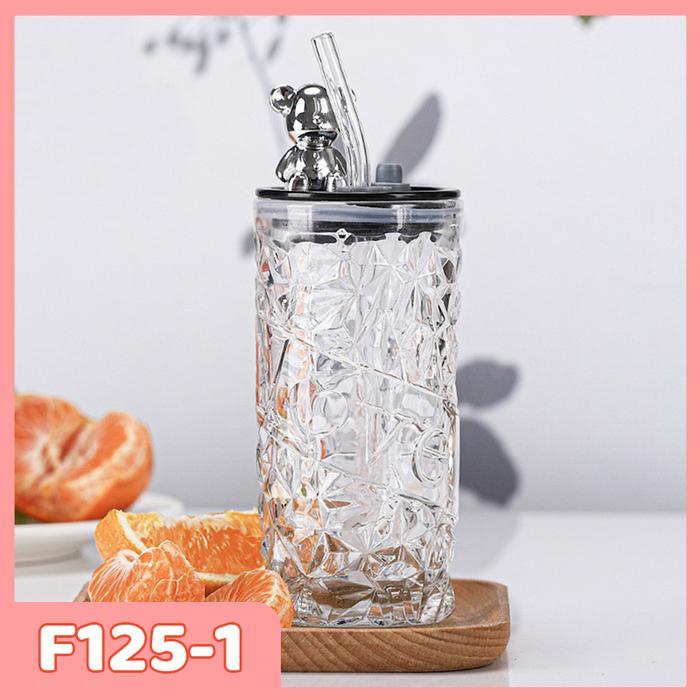 Gambar Tumblr Minum Kaca Aesthetic 350ML | Botol Minum Motif Kristal Tutup Beruang Botol Minum Kaca Simple Elegan - Bening | F125-1 dari Aimilo Semarang undefined Tokopedia