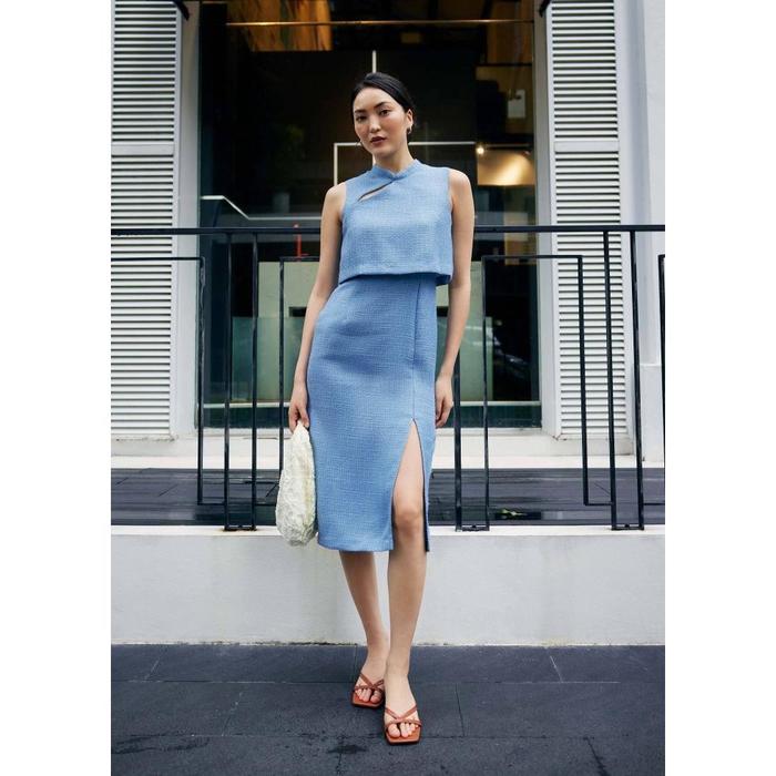 Love Bonito Tweed Fit And Flare Dress XS Love, Bonito Sky Blue