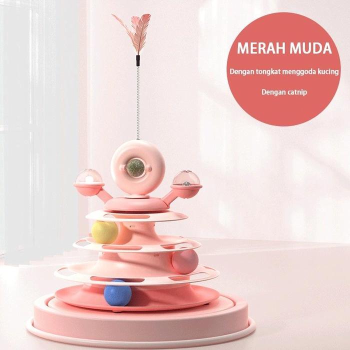 Gambar Vinnatsu Mainan Kucing / Cat Toys Tower 4 Susun Interaktif / Mainan Tower Kucing Bola Kerincingan Putar - A - Merah muda dari Vinnatsu MALL2 Kab. Tangerang Tokopedia
