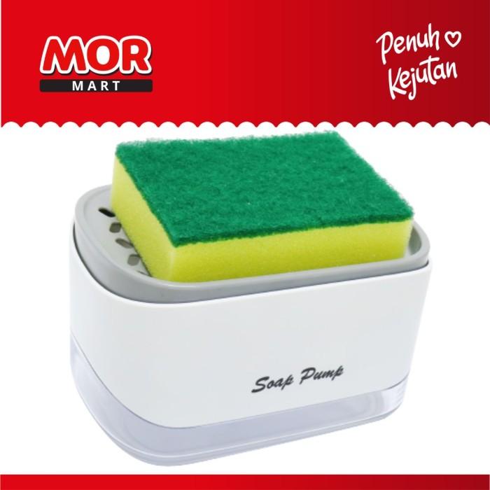 Gambar SJ Soap Dispenser W/ Sponge Tempat Sabun Sikat Cuci Piring - BH0949 - PUTIH-ABU dari MOR Mart undefined Tokopedia
