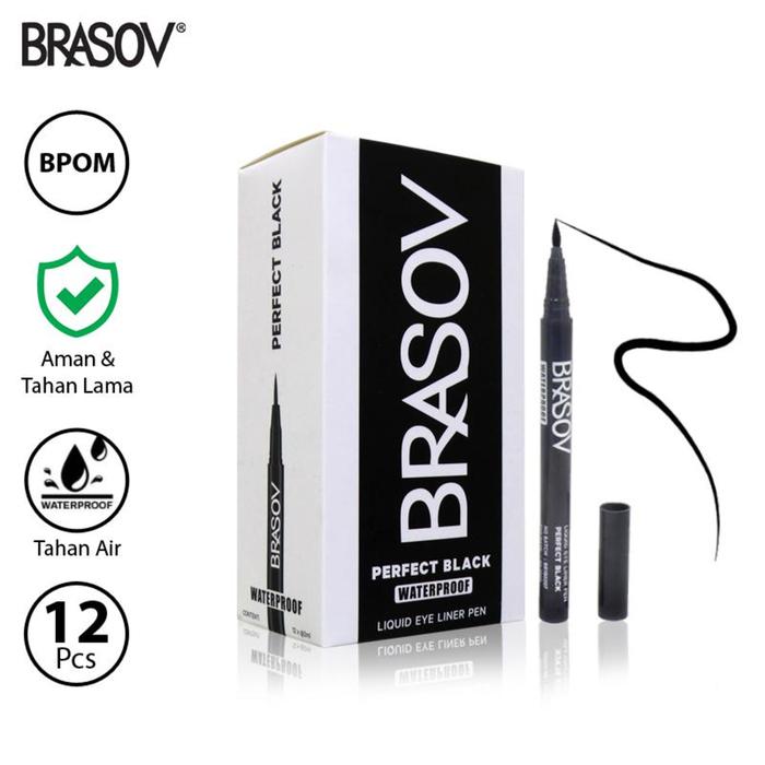 Gambar BRASOV Eye Liner Cair 2 ML COMBO 12 Pcs Eyeliner Liquid Perfect Black Waterproof Tahan Air BPOM 12X-CMB-XX-CT Hitam Mempercantik - Hitam dari Good Spot Home undefined Tokopedia