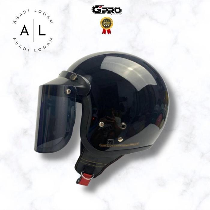 Gambar Helm Retro Bogo Dewasa SNI Full Leher Polos Wanita Pria Carglos Black Gloss Motorcycle - CARGLOSS BLACK GLOSS, KACA CEMBUNG SMOKE dari Chareso Mart_NEW undefined Tokopedia
