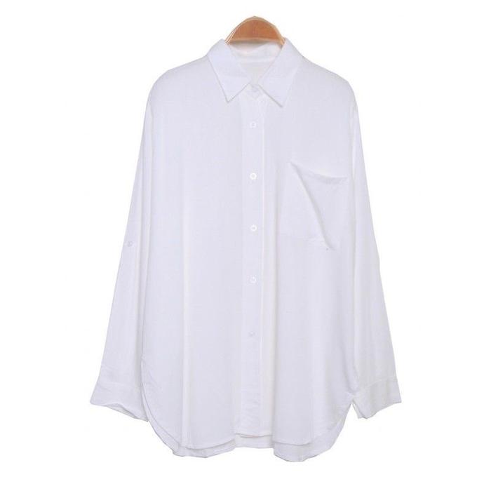 Gambar Blouse Kemeja Saku Polos Hitam Putih kasual basic katun rayon the best Baju Wanita Atasan - R PUTIH, M dari zk grosir fashion undefined Tokopedia
