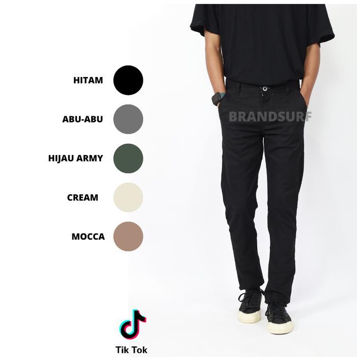 Gambar Celana Chino Panjang Slimfit Brandsurf, Bahan katun twill strach, size 28-39 - HITAM, 30 dari Brandsurf undefined Tokopedia