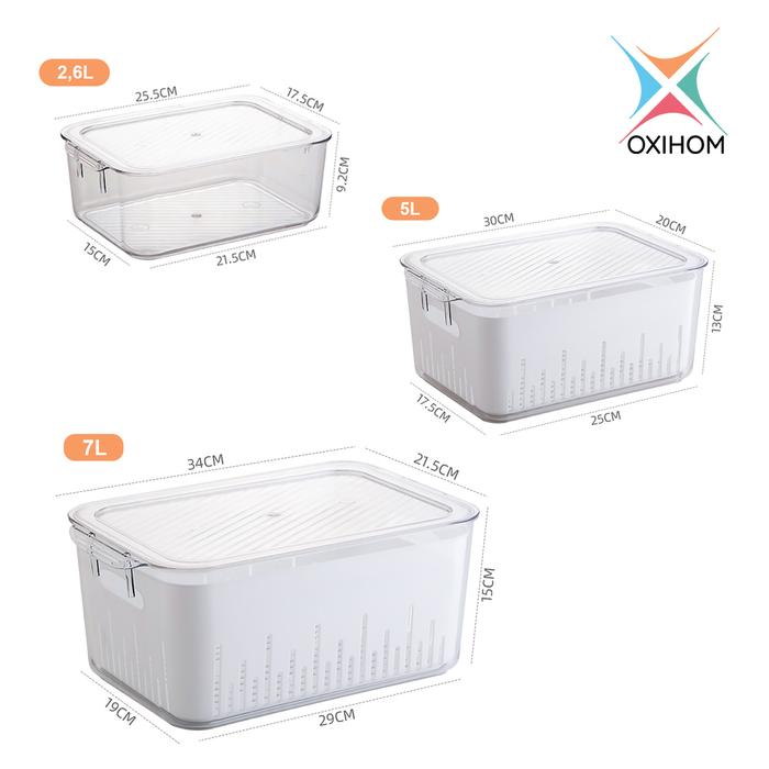 Gambar Oxihom Kotak Penyimpanan Saringan Pengering Sayur Buah Peniris Acrylic Plastik Set - S2100 3 Pcs, Transparent dari Oxihom undefined Tokopedia