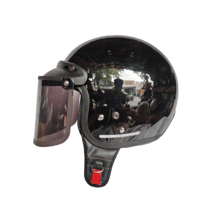 Gambar Bogo Helm Bogo Retro Classic Berkualitas SNI dengan Bahan ABS dan Busa Empuk Nyaman untuk Dewasa Desain Unik dan Elegan Perlindungan Kepala dan Kenyamanan Berkendara Motorcycle - Black Gloss, Kaca datar smoke, M dari Pesona Helm Kediri_NEW undefined Tokopedia