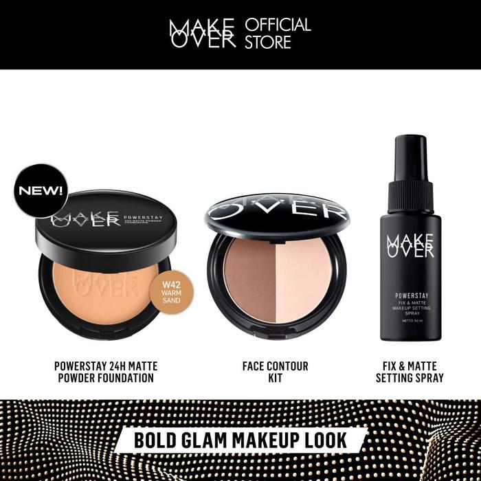 Gambar Make Over Bold Glam Makeup Look: Powerstay Matte Powder Foundation, Setting Spray, Face Contour KIt - W42 dari makeoverid_NEW undefined Tokopedia