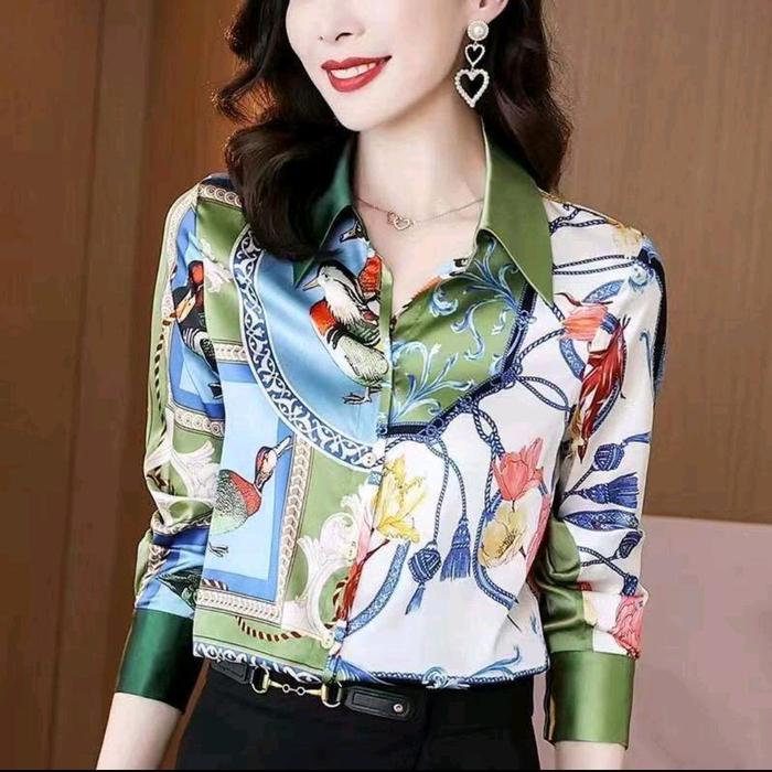 Gambar shancen Kemeja wanita silk Atasan Cewek - hijau dari navisha.onlineshop undefined Tokopedia