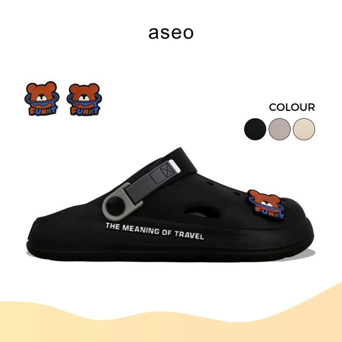Gambar Aseo Sandal Pria Wanita Dewasa  Baim Terbaru Lebaran 2025 Import Sandal Cowok Dewasa Korean Style Anti Slip Clog Karet Rubber Kekinian Unisex Jelly Empuk Elastis H167 Black Sendal - Black, 36/37 dari aseo.ofc undefined Tokopedia