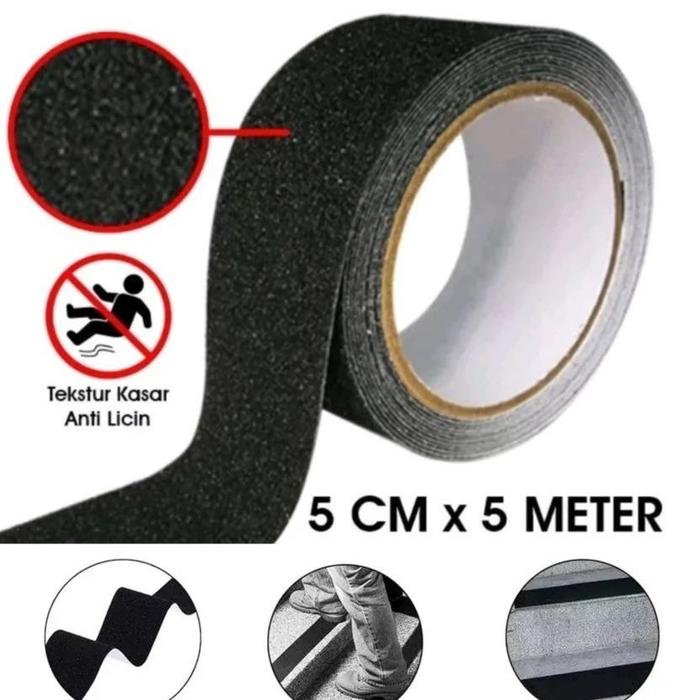 Gambar LBX Stiker Lakban Tempel Lantai Anti Slip Tape Licin Plakban Aspal Pasir Silika PVC Kasar Lebar 5CM Panjang 5M 5 Meter 5Meter sticker safety walk lantai tangga Kamar Mandi Tahan Air Keramik Granit Waterproof 80 grit sands - Hitam dari LBXSTORE undefined Tokopedia