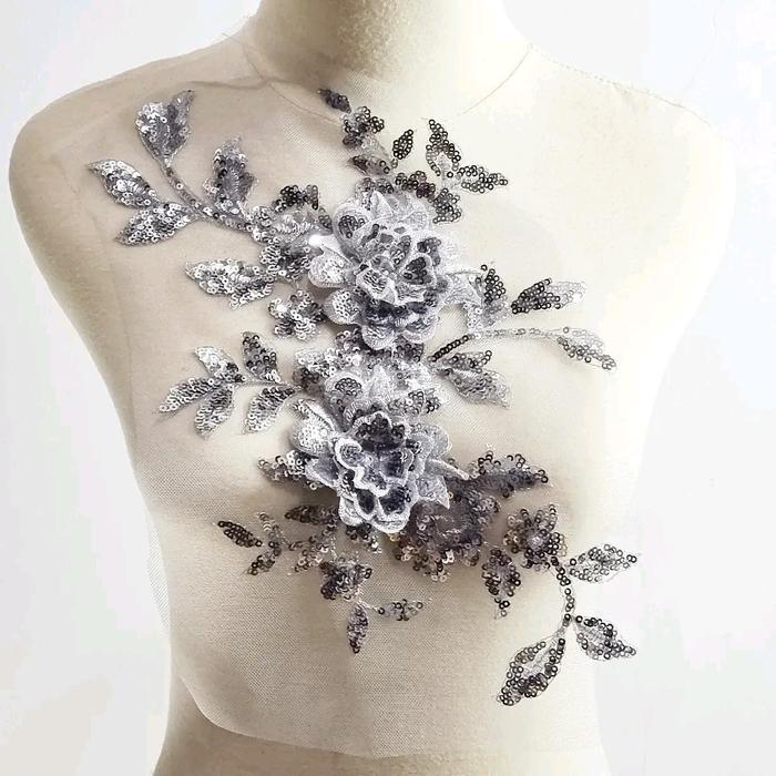 Gambar lace bordir bunga full payet, aplikasi bordir - silver dari patchlovers undefined Tokopedia