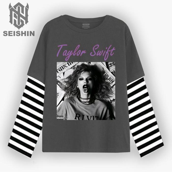 Gambar Seishin T-shirt long sleeve Double layer Taylor Swift Rep kaos vintage kualitas distro varian warna bahan katun 24s adem nyaman - Abu lengan salur, M dari SEISHIN_NEW undefined Tokopedia