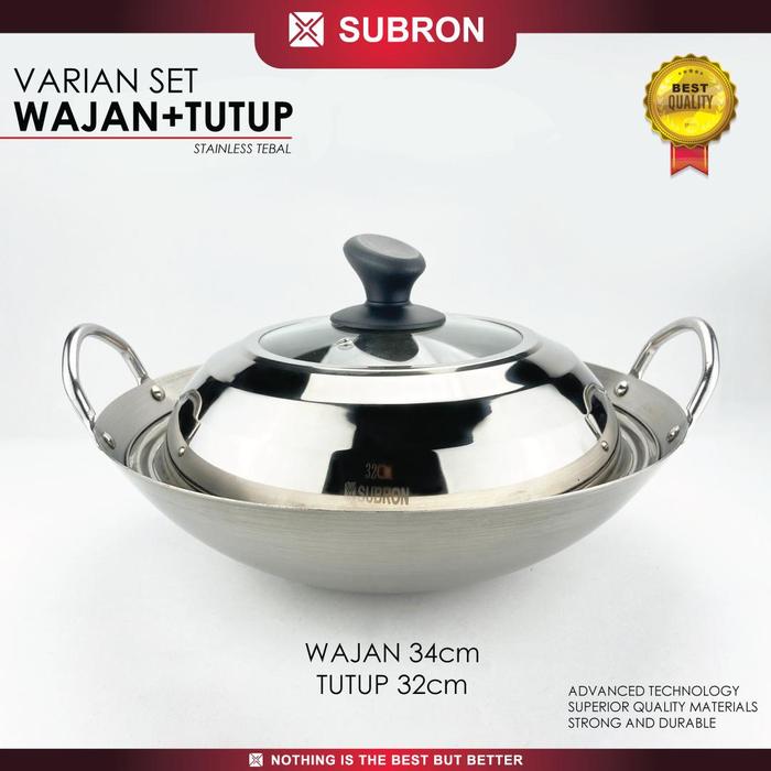 Gambar SUBRON wajan Besar Stainless 70cm 75cm 80cm Kuali Wok Tebal Penggorengan Masak Goreng Sayur wajan jawa asli Steel - 34cm+tutup dari SUBRON KITCHENWARE undefined Tokopedia