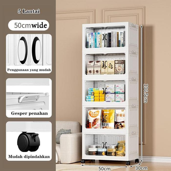 Gambar LivingHome Lemari Makanan Ringan / Rak Buku Serbaguna ada Roda / Lemari Plastik/ Rak Kabinet Susun Lipat , lemari plastik murah ,Furniture Pintu - Susun 5 dari LivingHome.C undefined Tokopedia