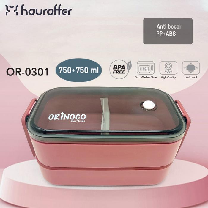 Gambar Houroffer Lunchbox OR-0301 Double-Layer Large Size 1500 ML Japanese Bento Box 2 Stacking -New Tones Kotak Makan Sendok Sumpit Kitchenware - Pink Fanta dari HOUROFFER OFFICIAL Kota Bogor Tokopedia
