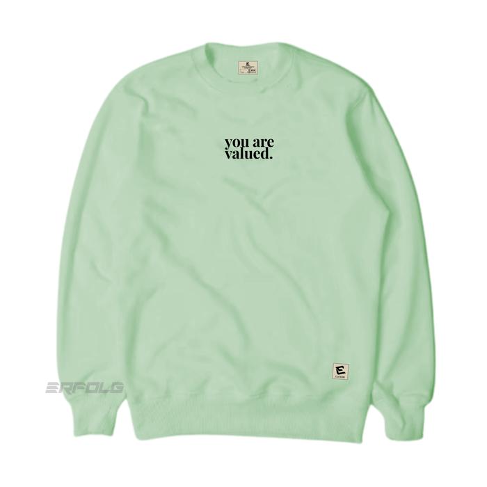 Gambar Sweater Crewneck Hijau Mint Pria Wanita Original Erfolg Clothing Sablon Simpel 12 Motif Switer Oblong Distro Brand Lokal Bandung Oversize Bahan Katun Taiwan Fleece Tebal Premium Jumper Bigsize M L XL XXL - YOU ARE VALUED, M dari ERFOLG CLOTHING undefined Tokopedia