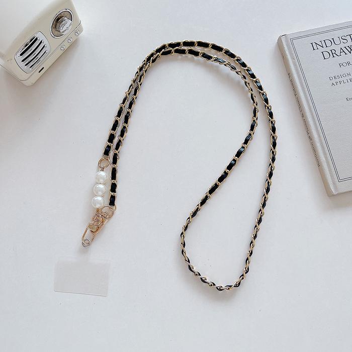 Gambar Tali Lanyard Selempang Hp Gantungan Hp Rantai Kulit Premium Hias Mutiara Mewah Cantik Banyak Warna Fashion Korea - hitam dari JHB.3C undefined Tokopedia