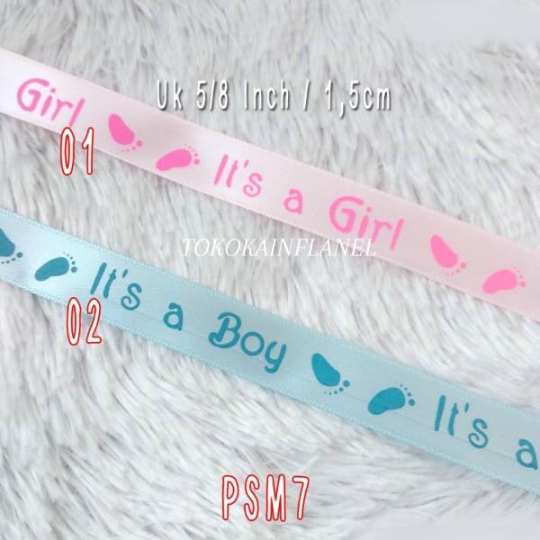 Gambar PSM7 Pita Satin Motif It's a Boy It's a Girl 5/8 inch Untuk Souvenir Kelahiran Bayi Baby (Per Meter) - PSM701 It's a girl dari tokokainflanel undefined Tokopedia
