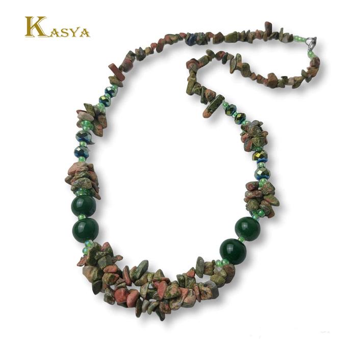Gambar Fashion Wanita kalung batu kerikil modis kecubung ungu red coral black onyx chip natural stone beads - Unakite dari Kasya undefined Tokopedia