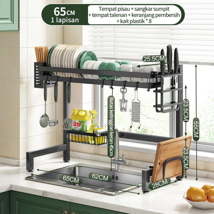 Gambar Rak Cuci Piring Wastafel Rak Dapur Anti Karat Stainless Steel Rak Piring Dengan Aksesoris - 65cm-1 Tingkat dari WS Furniture_NEW undefined Tokopedia