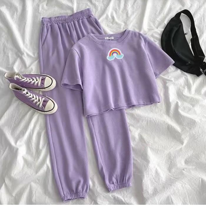 Gambar BAJU SETELAN ANAK PEREMPUAN KOREAN STYLE VIRAL CEWEK Remaja Umur 15 - 17 Tahun Crop Rainbow Pelangi Celana Fashion Fashion - Maroon dari butikonline83 undefined 5 Tokopedia