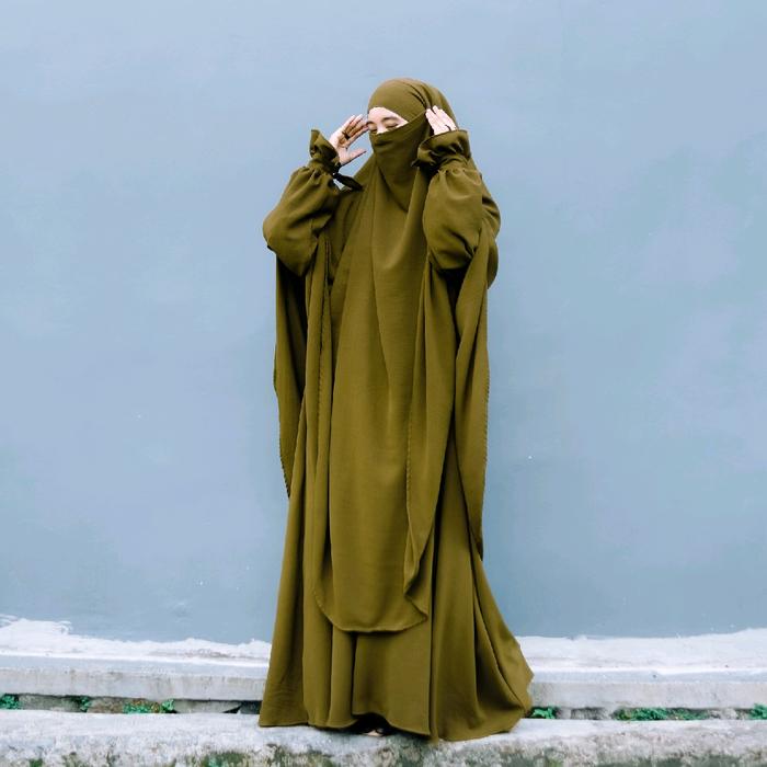 Gambar ZAFIERA GAMIS Abaya Aja Tanpa Khimar Hijab Kerudung Jilbab Turki arab dress Wanita Muslim Syari Tangan Rampel Cringkle Premium Airflow Hitam Putih Navy Balon - OLIVE, S dari Gudang Gamis Tasikmalaya undefined Tokopedia