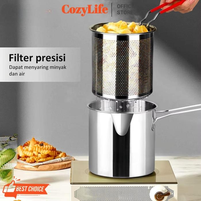 Gambar COZYLIFE Panci Multifungsi 4 in 1 Deep Fryer Set Penggorengan Rebus Stainless Saringan Capitan Klip berkualitas premium Wadah dari CozyLife.id undefined Tokopedia
