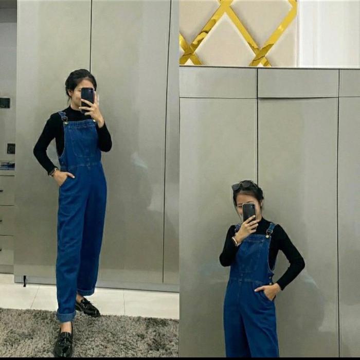 Gambar Gudang Jaket Store  _ Overall Denim imfort unisex Santai Wanita Cewek - Overall Navy denim, allsize dari GUDANG JAKET STORE undefined Tokopedia