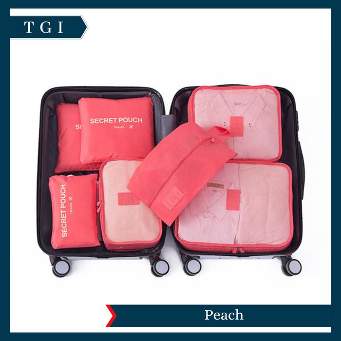 Gambar TGI - [7 IN 1] TRAVELLING BAG / TAS ORGANIZER KOPER / STORAGE LUGGAGE BAG / TAS PENYIMPANAN TRAVEL / ORGANIZER BAG SET - Peach dari TOKO GROSIR INDONESIA undefined Tokopedia