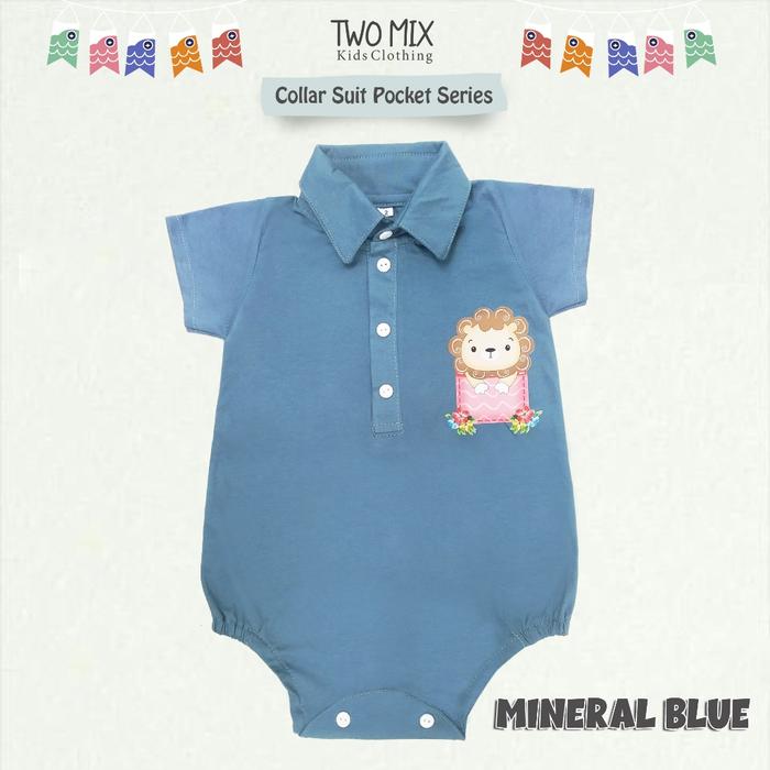 Gambar Two Mix - Baju Jumper Bayi Playsuit  - Collar Suit Lucu Laki Laki / Perempuan 0 1 2 Tahun 4302 Blue Cewek Combed Katun - Mineral Blue, M dari Two mix undefined Tokopedia