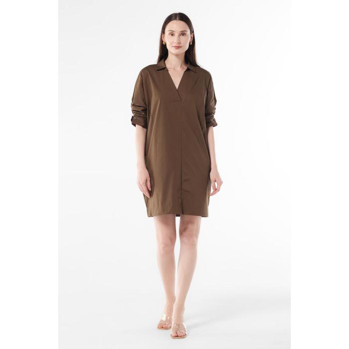 Gambar MINIMAL - Solva - Dress Katun V Neck Wanita - Brown - L, Brown dari Minimal undefined Tokopedia