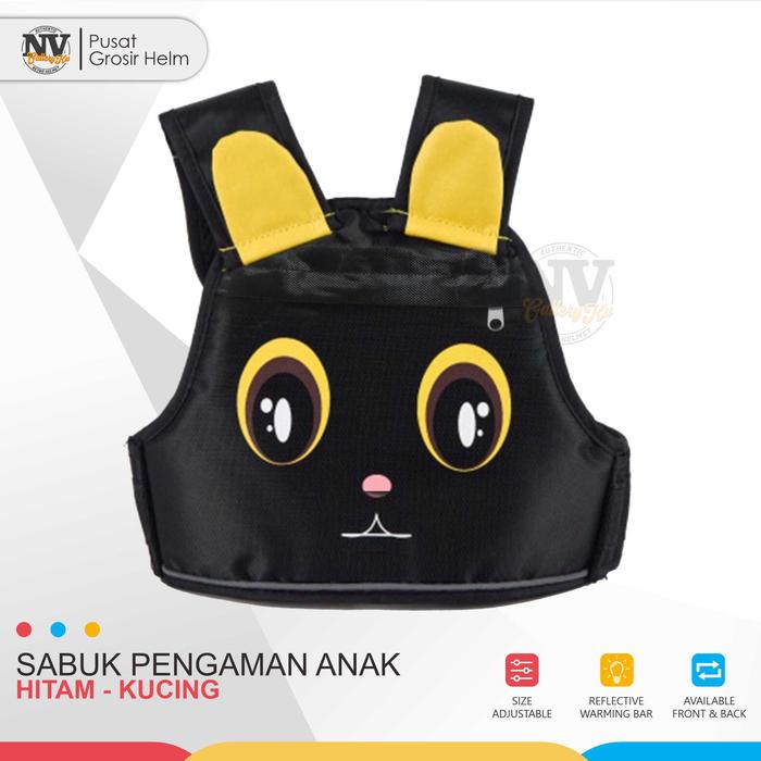 Gambar Sabuk Pengaman Anak di Sepeda Motor 2 in 1 Karakter Kartun Lucu - KUCING HITAM dari NVGALLERY undefined Tokopedia