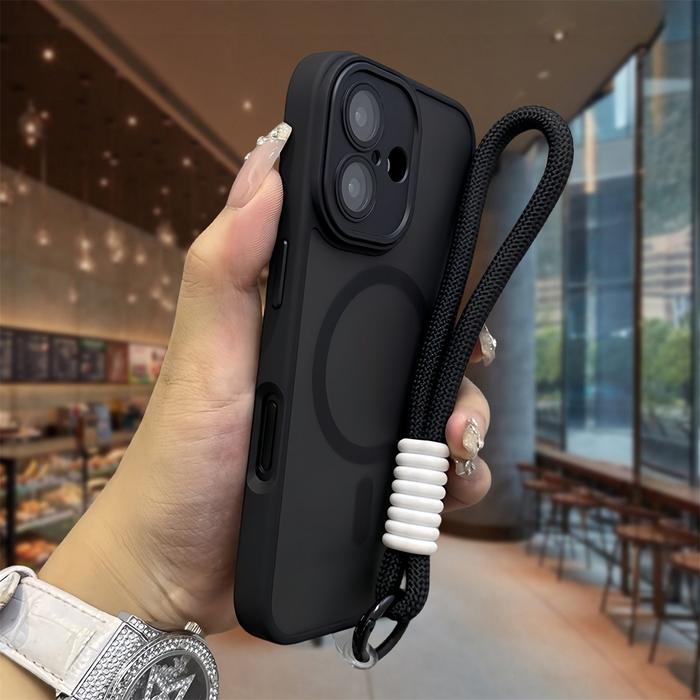 Gambar Lanyard Casing Matte Phone Case for IPhone 16 Pro Max 12 13 14 15 Pro Max 16 Plus 11 Translucent Casing Shockproof Cover - black, iphone 13 dari Hola Case undefined Tokopedia