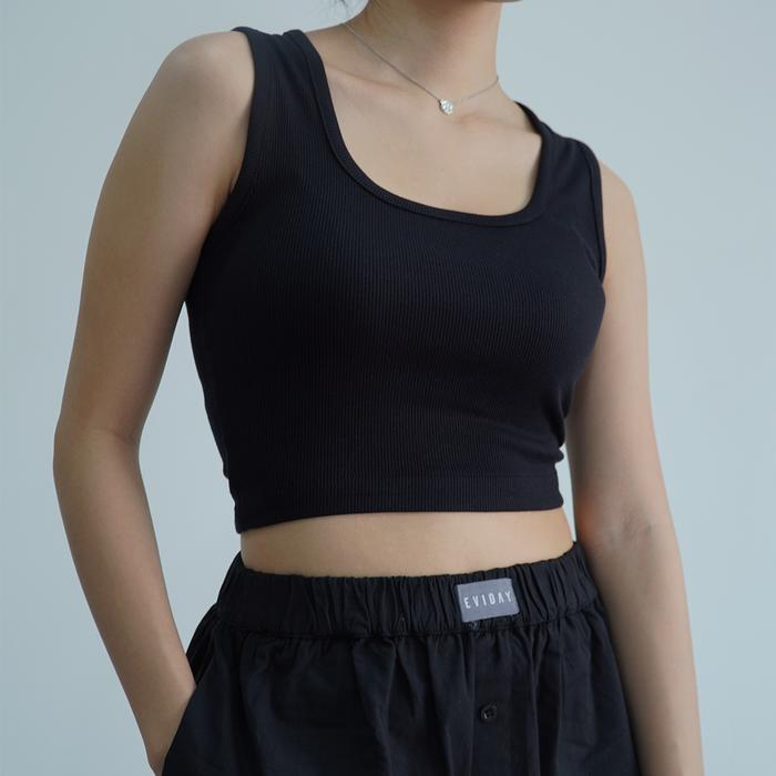 Gambar EVIDAY - AGNI SQUARE TANK TOP Panjang Rib Wanita Atasan Crop Basic - Black, S-M dari Eviday undefined Tokopedia