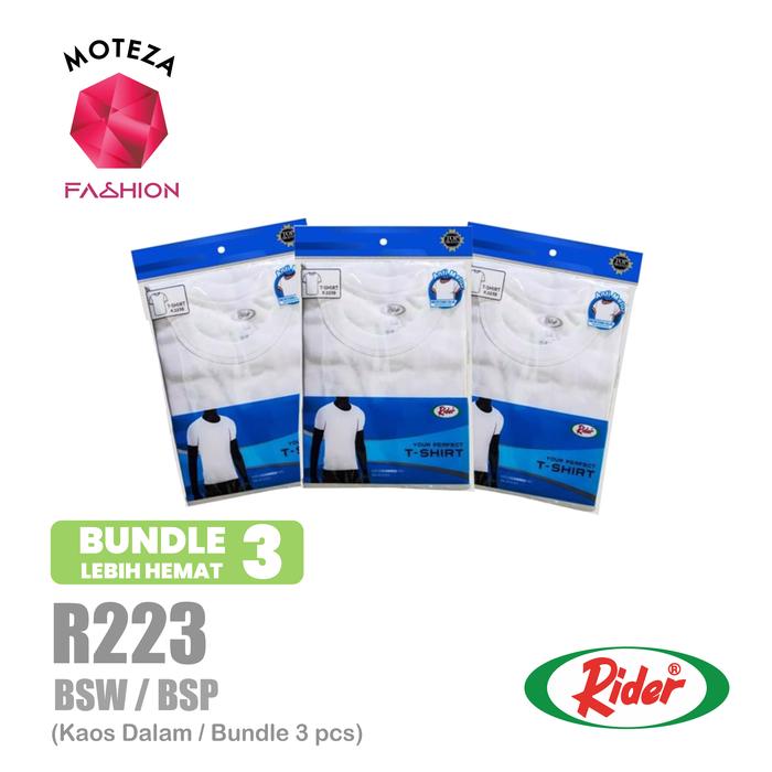 Gambar ISI 3 pcs - Kaos Dalam Oblong Pria Round O Neck - RIDER R 223 R223BP Abu Hitam Katun Kerah Nyaman Panjang Baju Polos Pendek Cowok Dewasa Distro Atasan - Putih, S dari Moteza Indonesia undefined Tokopedia