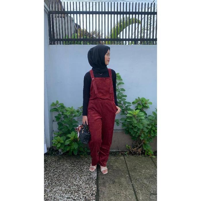 Gambar Mydearstore Overall Celana Wanita Dewasa Lyora Jumpsuit Bahan Corduroy Freesize Fit Panjang - Onesize, Maroon dari Mydearstore undefined Tokopedia