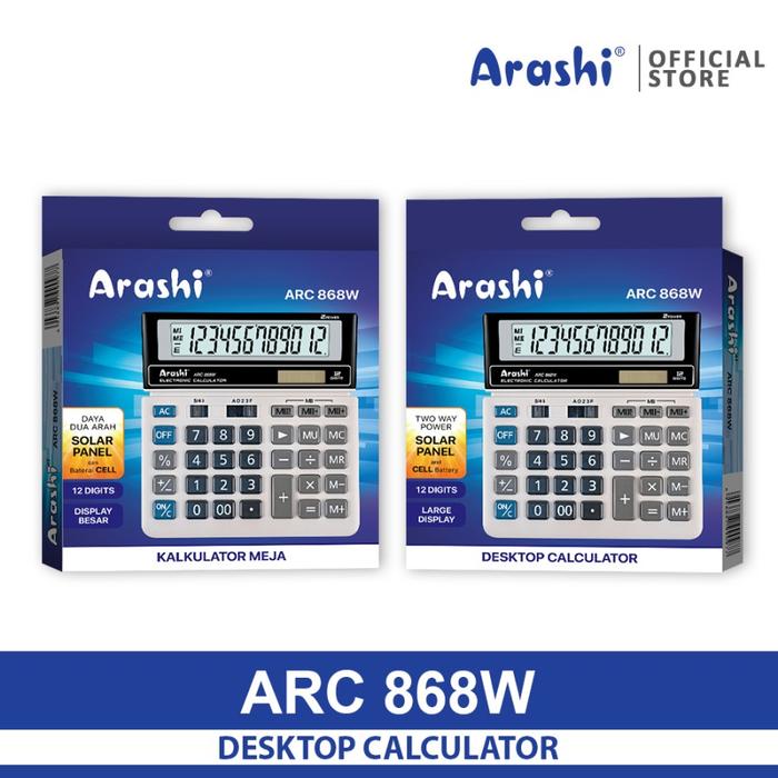Gambar Calculator / Arashi Kalkulator ARC 868W / 12 Digit / Solar Panel - ARC 868W dari Arashi asia undefined Tokopedia