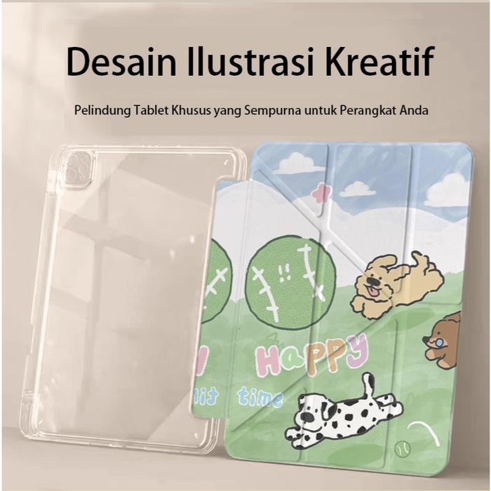 Gambar Tablet Case For iPad Air1/2 Gen 5/6-9.7",Air3/Pro-10.5",Air4/Air5  10.9",Air6/Air7 11" ,M2/M3 10th/iPad 11th 2025 ,2020/21/22-Pro 11", Pro11" M4 2024, 20/21/22 Pro12.9" ,2024-Pro13",Cartoon Green Grass Cute Little Dog Pattern Cover - HD465, Air1/2 Gen 5/6-9.7" dari LGEE CASE Kota Tangerang Tokopedia