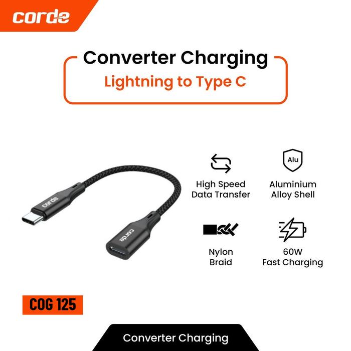 Gambar Converter Charging Type C to Lightning Adapter: Support Power Delivery 60W - COG125 dari Corde Jakarta Official undefined Tokopedia