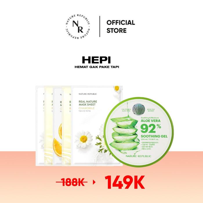 Gambar NATURE REPUBLIC [6 PCS] Soothing Care Bundle | Aloe Vera 92% Soothing Gel 1pcs + Real Nature Mask Sheet 5pcs - GREEN TEA dari NATURE REPUBLIC OFFICIAL undefined Tokopedia