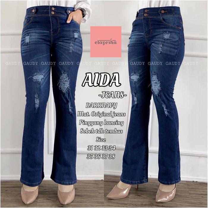 Gambar AIDA#2 Celana Jeans Wanita Model Highwaist Cutbray Sobek-sobek Terbaru Kekinian Terlaris Bahan Tebal Halus Pinggang Jumbo - Navy, 31 dari ELAyesha_NEW undefined Tokopedia