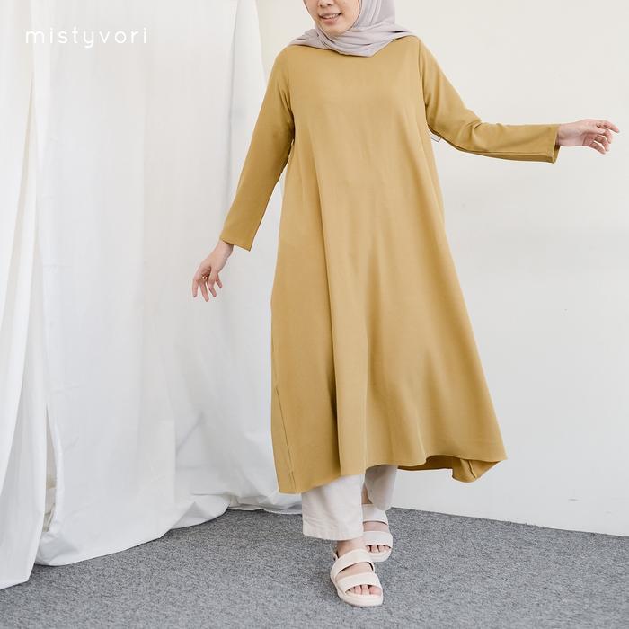 Gambar MISTYVORI | Irene Tunik Baju Wanita Basic Anti Kusut Polos Muslim Panjang Katun Soft Simple Formal Atasan Kasual Simple Casual Semi Gamis - Blonde, SM dari mistyvori undefined Tokopedia