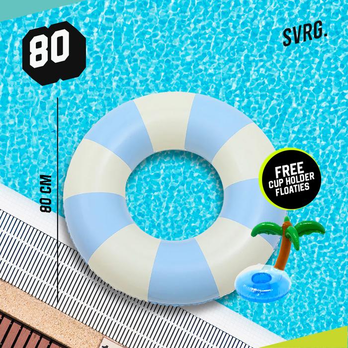 Gambar SVRG Swimming Floaties Ring (Free Cup Holder) - Pelampung Renang - Ban Renang - Blue Stripes, 60 dari SVRG Store undefined Tokopedia