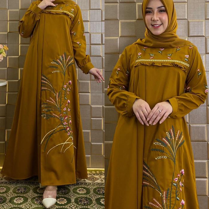 Gambar Gamis Bordir Katun Toyobo Import/Dress/Fashion Wanita/Baju Muslim/terlaris/terbaru/TERPOPULER/COD Lembut Muslim Wanita Dress Dewasa Lebaran Panjang Pesta Maxi Kondangan Mewah - kuning, m dari Elvrist.id undefined Tokopedia