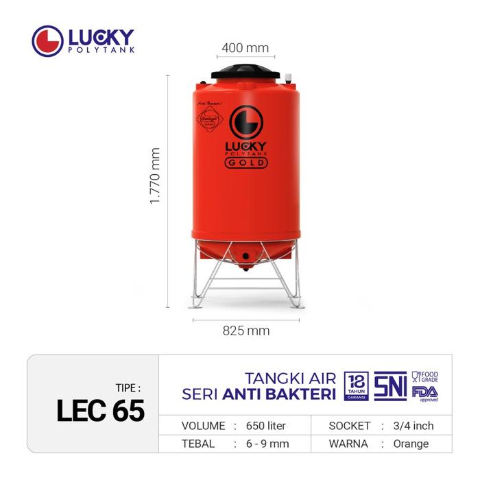 Gambar Toren Lucky Polytank Easy Clean 650 liter | Tangki Air | Tandon Air LEC65 - Orange dari Lucky Polytank undefined Tokopedia