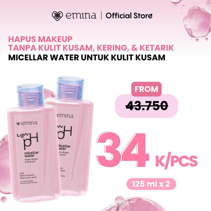 Gambar Emina Low pH Micellar Water Complete Series - Kering dan Kusam, Berminyak dan Berjerawat, Kulit Sensitif 125ml & 300ml | Pembersih Wajah Gentle Makeup Remover Double Cleansing Acne Skin Mencerahkan Menghaluskan Brightening Glowing - Bright 125-2pcs dari eminacosmetics undefined Tokopedia
