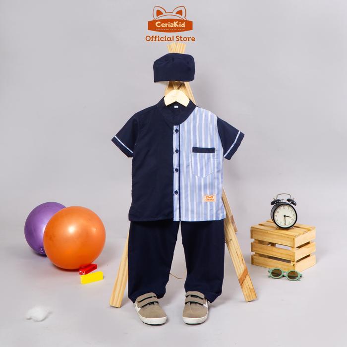 Gambar [Ceriakid] Koko Kurta Anak Cowok Setelan Baju Celana Peci Canarya Bayi - SD 0 1 2 4 5 6 7 8 9 tahun Muslim Nyaman Katun Celana Panjang - navy, xs dari ceriakid undefined Tokopedia