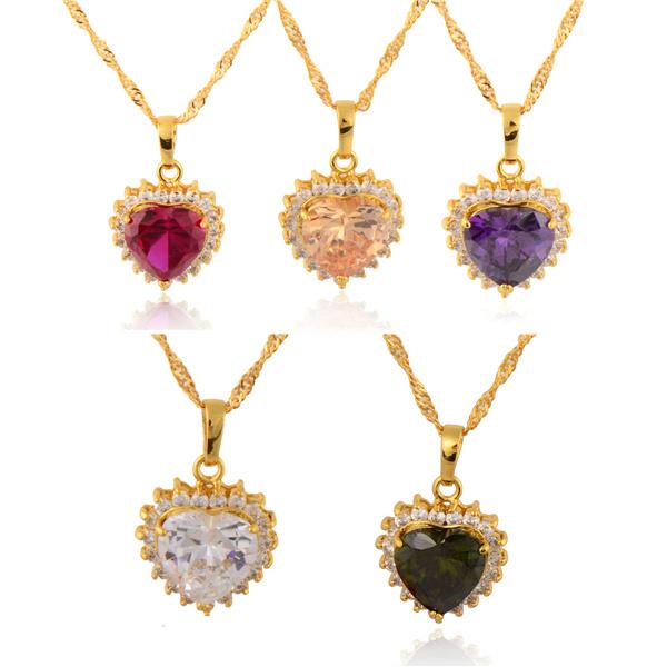 Gambar Love Heart Color Ruby 9K Cubic Zirconia + Wave Gold Necklace Chain dari redigansis undefined Tokopedia