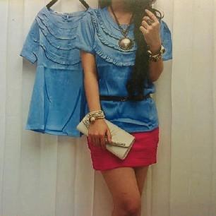 Jual Denim ruffle blouse - Kota 
